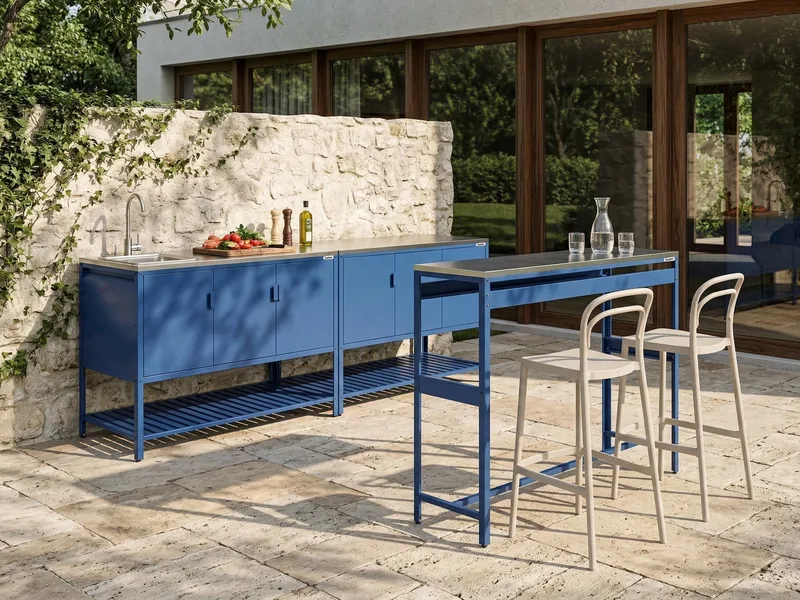 3-delt utekjøkken med vask Maenza Stål - Blå/Sølv - Hage - Griller - Utekjøkken - Komplette utekjøkken