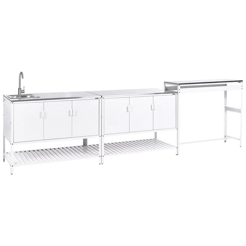 3-delt utekjøkken med vask Maenza Stål, Hvit/Svart