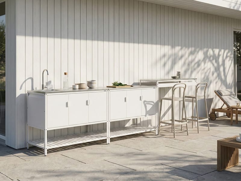 3-delt utekjøkken med vask Maenza Stål - Hvit/Svart - Hage - Griller - Utekjøkken - Komplette utekjøkken