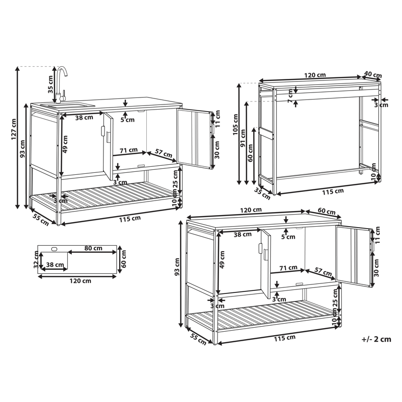 3-delt utekjøkken med vask Maenza Stål - Hvit/Svart - Hage - Griller - Utekjøkken - Komplette utekjøkken