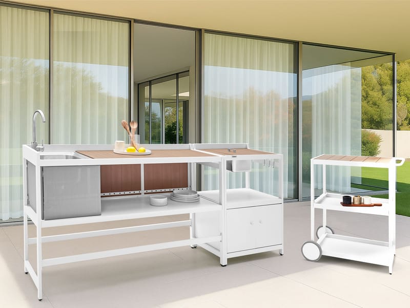 3-delt utekjøkken med vask Ortisei Aluminium - Hvit/Brun - Hage - Griller - Utekjøkken - Komplette utekjøkken