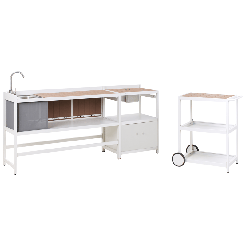 3-delt utekjøkken med vask Ortisei Aluminium - Hvit/Brun - Hage - Griller - Utekjøkken - Komplette utekjøkken