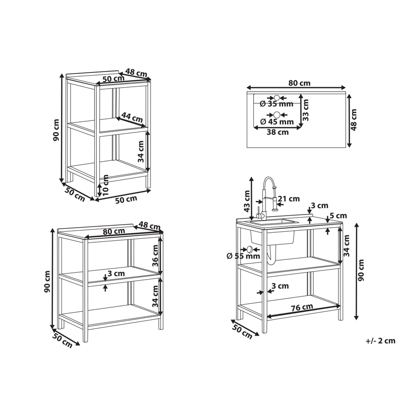 3-delt utekjøkken med vask Venosa akasietre - Brun/sølv - Hage - Griller - Utekjøkken - Komplette utekjøkken