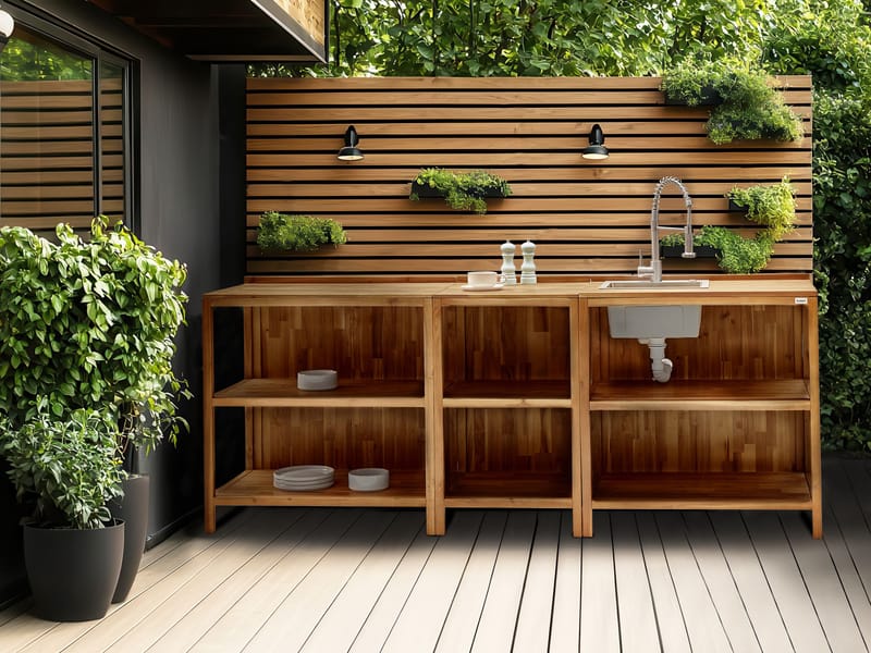 3-delt utekjøkken med vask Venosa akasietre - Brun/sølv - Hage - Griller - Utekjøkken - Komplette utekjøkken