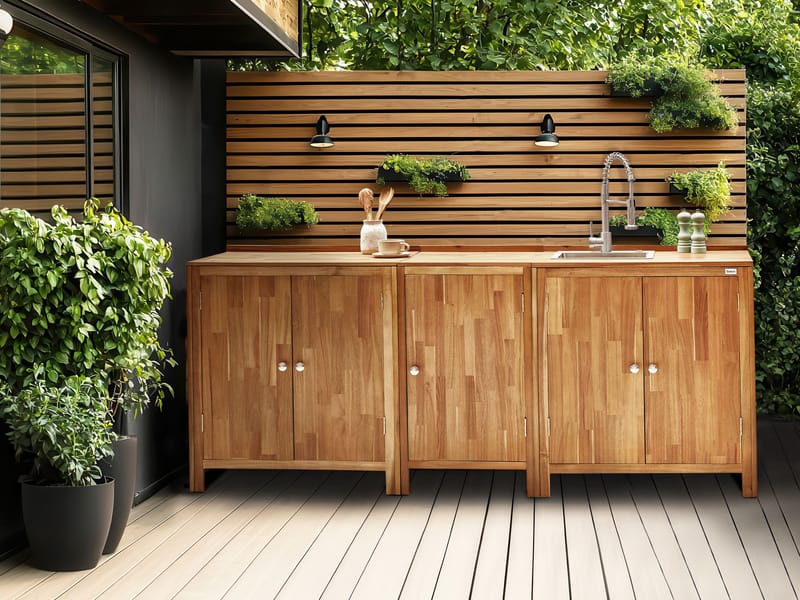 3-delt utekjøkken med vask Venosa akasietre - Brun/sølv - Hage - Griller - Utekjøkken - Komplette utekjøkken