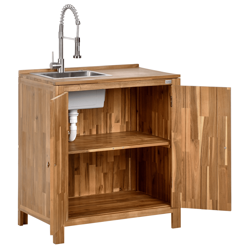 3-delt utekjøkken med vask Venosa akasietre - Brun/sølv - Hage - Griller - Utekjøkken - Komplette utekjøkken