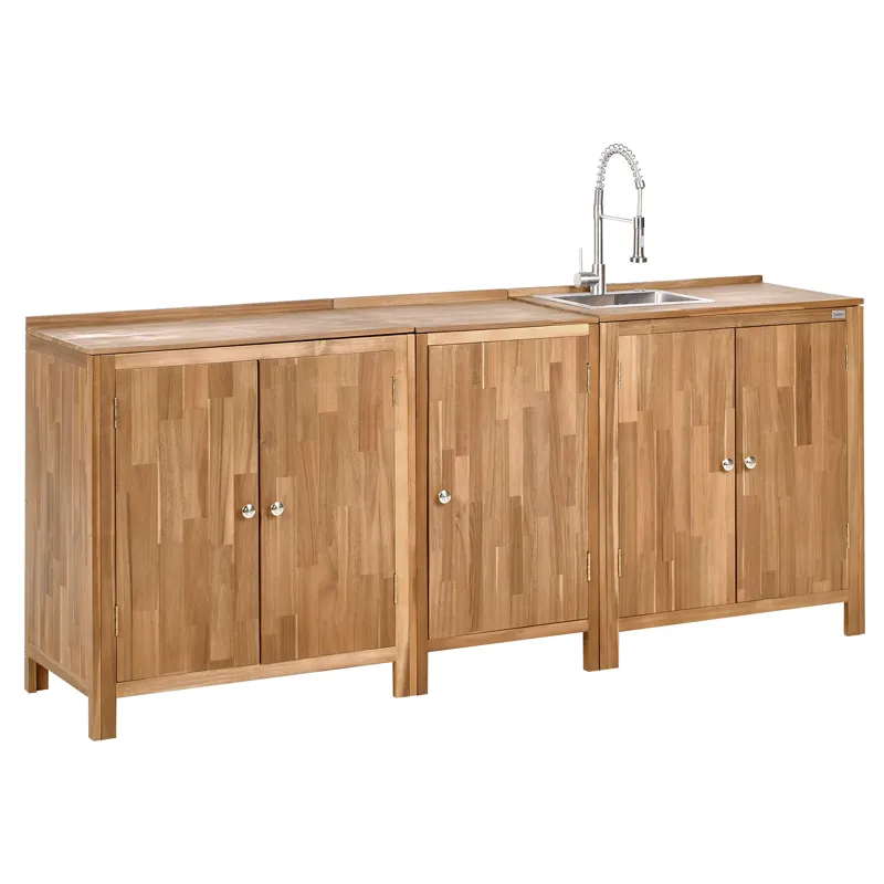 3-delt utekjøkken med vask Venosa akasietre, Brun/sølv