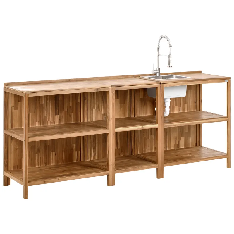 3-delt utekjøkken med vask Venosa akasietre - Brun/sølv - Hage - Griller - Utekjøkken - Komplette utekjøkken