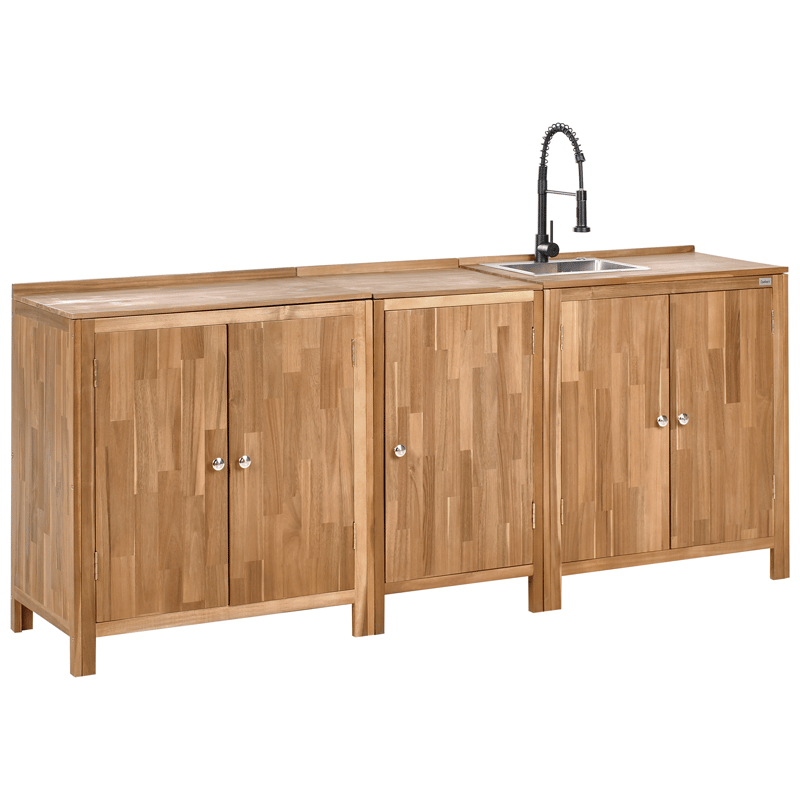 3-delt utekjøkken med vask Venosa akasietre, Brun/Sølv/Svart