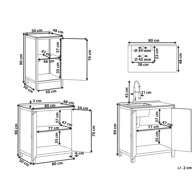 3-delt utekjøkken med vask Venosa akasietre - Brun/Sølv/Svart - Hage - Griller - Utekjøkken - Komplette utekjøkken
