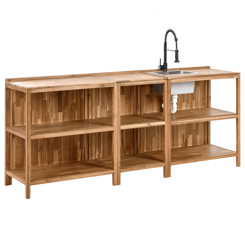 3-delt utekjøkken med vask Venosa akasietre, Brun/Svart/Sølv