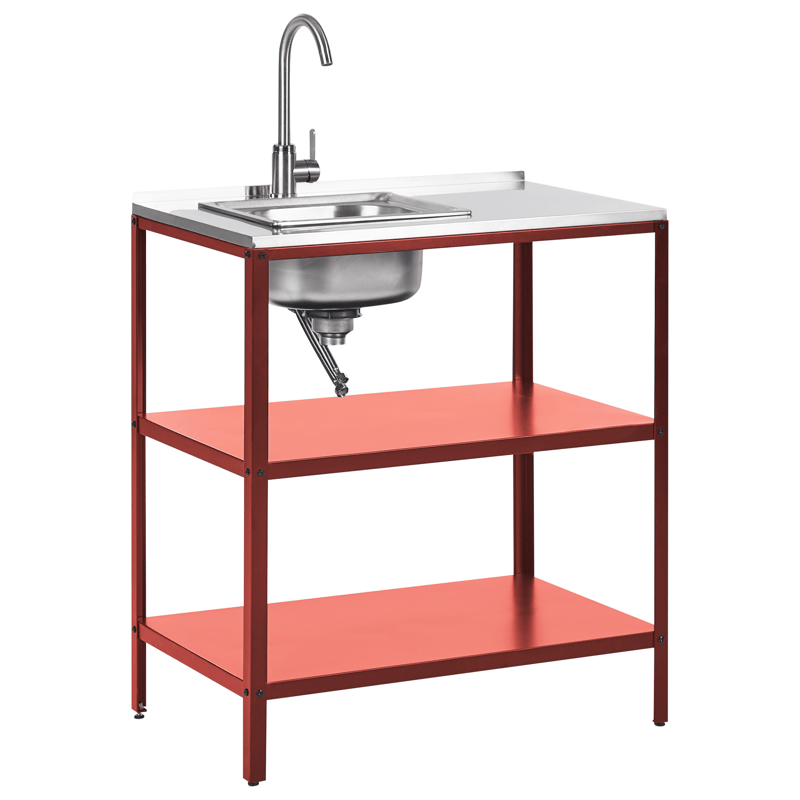 3-delt utekjøkken med vask Vilama Stål - Rød/Sølv - Hage - Griller - Utekjøkken - Komplette utekjøkken