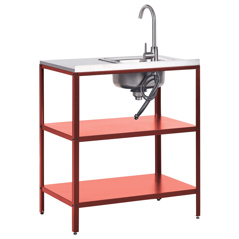 3-delt utekjøkken med vask Vilama Stål - Rød/Sølv - Hage - Griller - Utekjøkken - Komplette utekjøkken