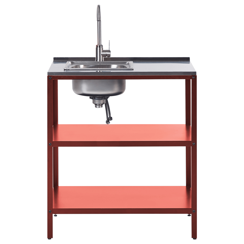 3-delt utekjøkken med vask Vilama Stål - Rød/Sølv - Hage - Griller - Utekjøkken - Komplette utekjøkken