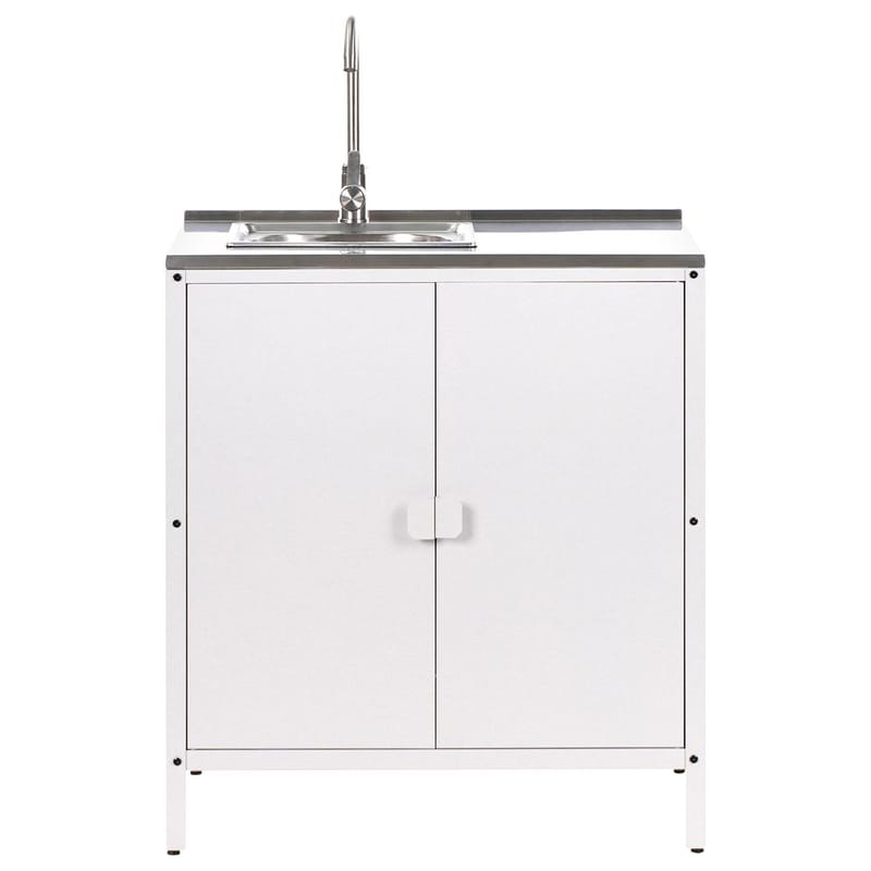 3-delt utekj cken med vask 4 da8rer Vilama - Hvit, Sølv - Hage - Griller - Utekjøkken - Komplette utekjøkken