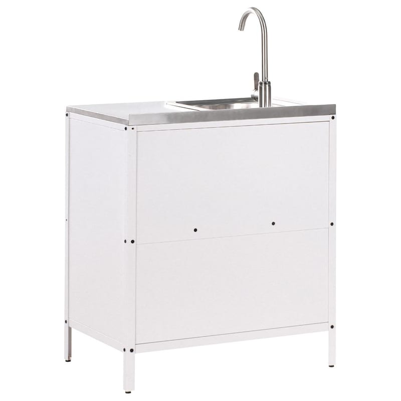 3-delt utekj cken med vask 4 da8rer Vilama - Hvit, Sølv - Hage - Griller - Utekjøkken - Komplette utekjøkken