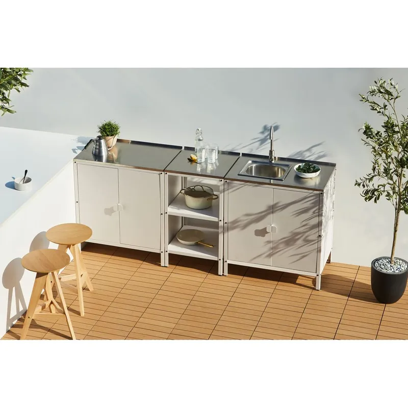3-delt utekj cken med vask 4 da8rer Vilama - Hvit, Sølv - Hage - Griller - Utekjøkken - Komplette utekjøkken