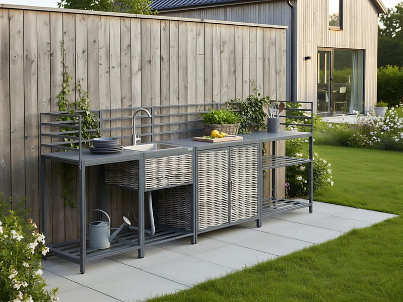 4-delt utekjøkken med vask Mirador kunstrotting - Grå/Beige - Hage - Griller - Utekjøkken - Komplette utekjøkken