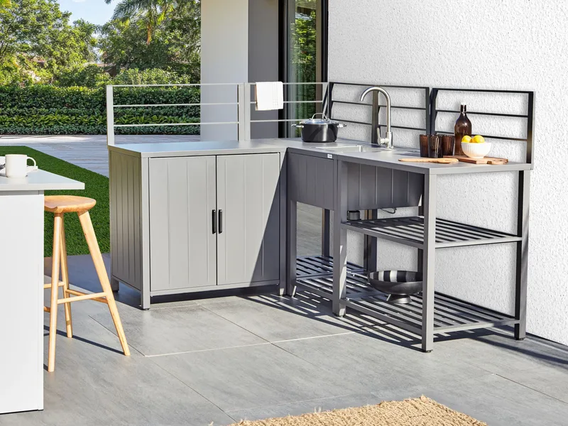 4-delt utekjøkken med vask Viggiano - Grå - Hage - Griller - Utekjøkken - Komplette utekjøkken