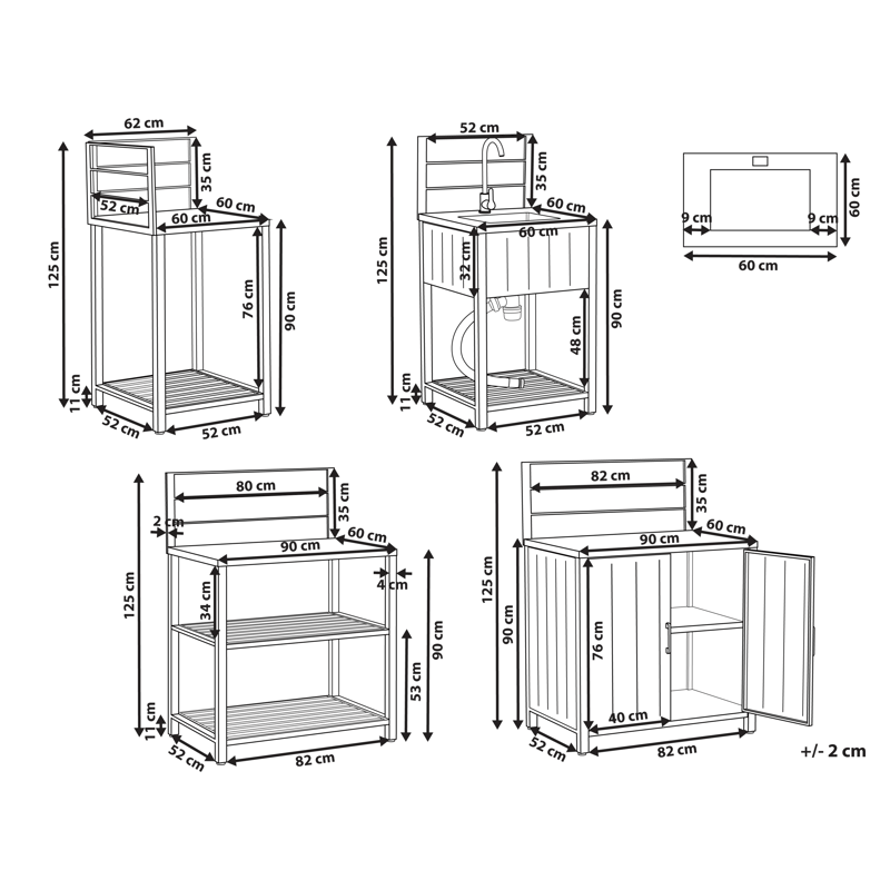 4-delt utekjøkken med vask Viggiano - Grå - Hage - Griller - Utekjøkken - Komplette utekjøkken
