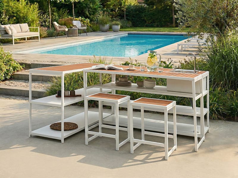 Kjøkkenøy for utendørsbruk Avetrana Stål - Hvit/Brun - Hage - Griller - Utekjøkken - Komplette utekjøkken