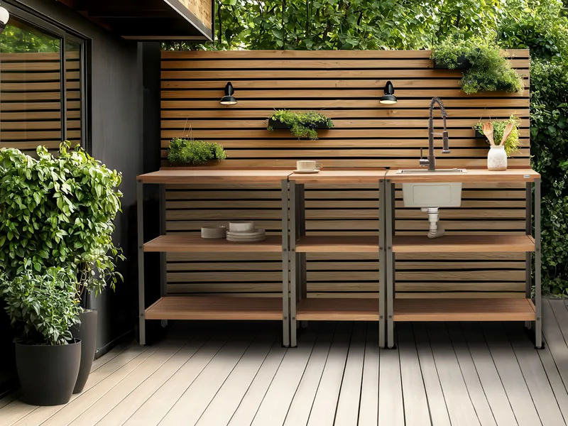 Kjøkkenøy for utendørsbruk Ivrea akasietre - Brun/grå - Hage - Griller - Utekjøkken - Komplette utekjøkken