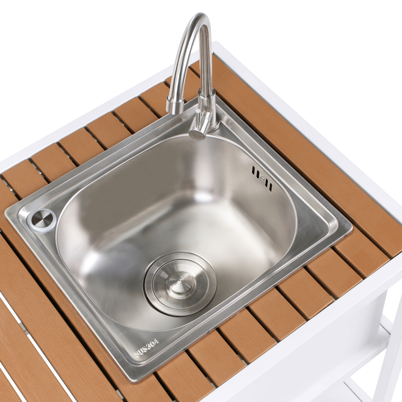 Kjøkkenøy med vask for utendørsbruk Avetrana - Hvit/Brun - Hage - Griller - Utekjøkken - Komplette utekjøkken