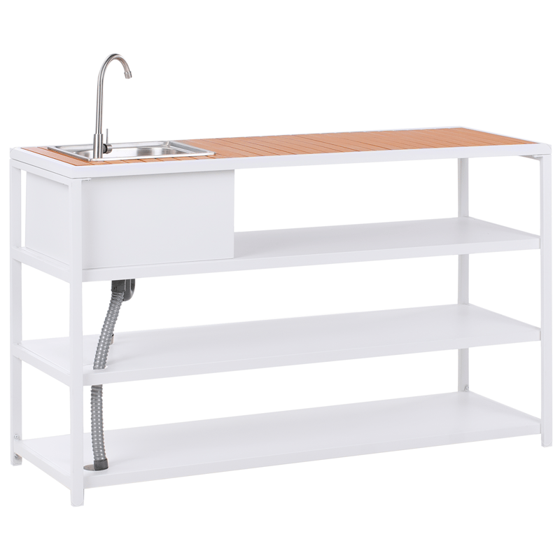 Kjøkkenøy med vask for utendørsbruk Avetrana - Hvit/Brun - Hage - Griller - Utekjøkken - Komplette utekjøkken