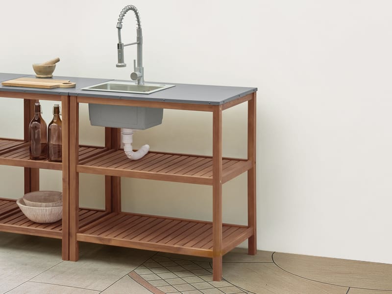 Kjøkkenøy med vask for utendørsbruk Brucoli akasietre - Brun/Grå/Sølv - Hage - Griller - Utekjøkken - Komplette utekjøkken