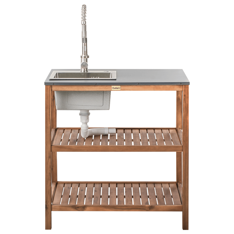 Kjøkkenøy med vask for utendørsbruk Brucoli akasietre - Brun/Grå/Sølv - Hage - Griller - Utekjøkken - Komplette utekjøkken