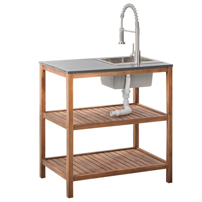 Kjøkkenøy med vask for utendørsbruk Brucoli akasietre - Brun/Grå/Sølv - Hage - Griller - Utekjøkken - Komplette utekjøkken