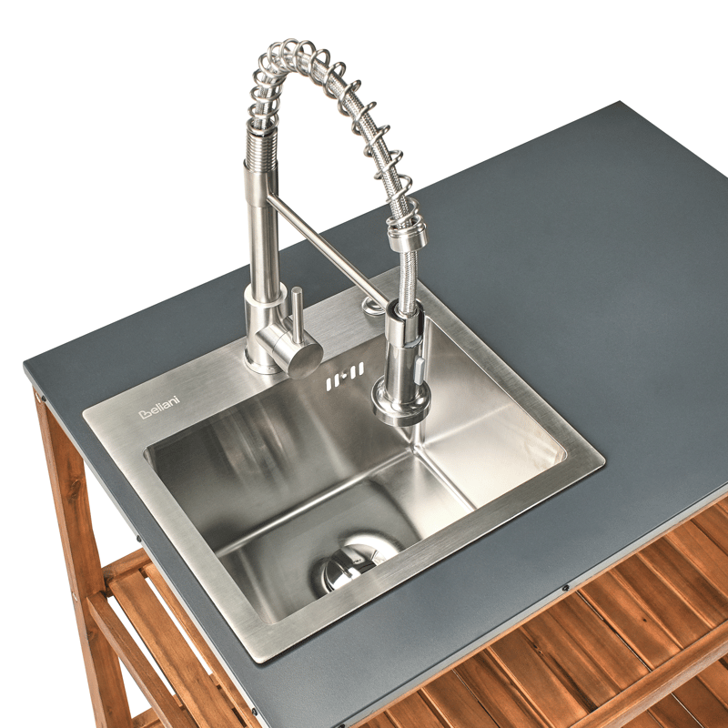 Kjøkkenøy med vask for utendørsbruk Brucoli akasietre - Brun/Grå/Sølv - Hage - Griller - Utekjøkken - Komplette utekjøkken