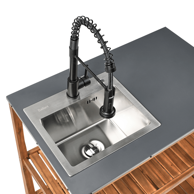 Kjøkkenøy med vask for utendørsbruk Brucoli akasietre - Brun/grå/svart/sølv - Hage - Griller - Utekjøkken - Komplette utekjøkken