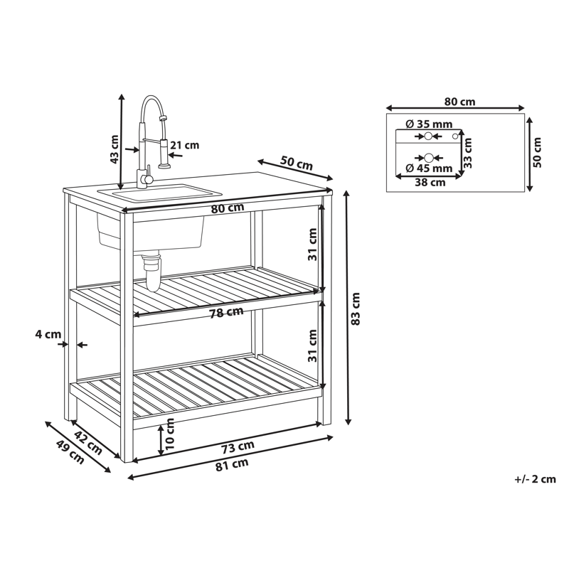 Kjøkkenøy med vask for utendørsbruk Brucoli akasietre - Brun/grå/svart/sølv - Hage - Griller - Utekjøkken - Komplette utekjøkken