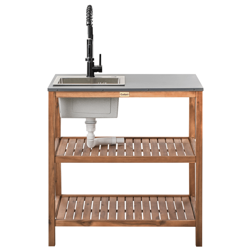 Kjøkkenøy med vask for utendørsbruk Brucoli akasietre - Brun/grå/svart/sølv - Hage - Griller - Utekjøkken - Komplette utekjøkken