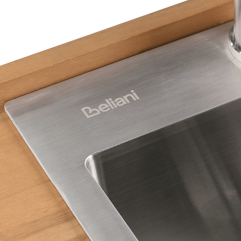 Kjøkkenøy med vask for utendørsbruk Ivrea akasietre - Brun/Grå/Sølv - Hage - Griller - Utekjøkken - Komplette utekjøkken