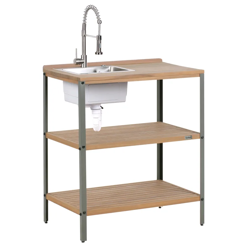 Kjøkkenøy med vask for utendørsbruk Ivrea akasietre, Brun/Grå/Sølv