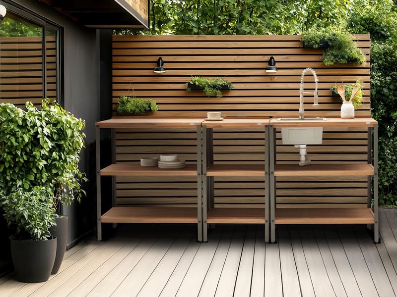 Kjøkkenøy med vask for utendørsbruk Ivrea akasietre - Brun/Grå/Sølv - Hage - Griller - Utekjøkken - Komplette utekjøkken