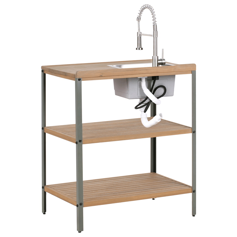 Kjøkkenøy med vask for utendørsbruk Ivrea akasietre - Brun/Grå/Sølv - Hage - Griller - Utekjøkken - Komplette utekjøkken