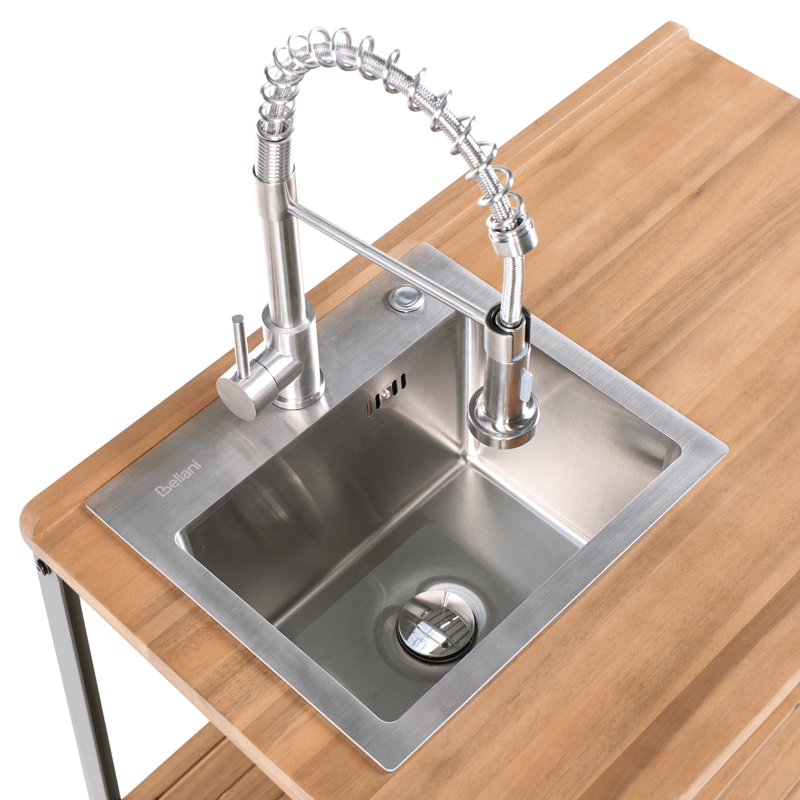 Kjøkkenøy med vask for utendørsbruk Ivrea akasietre - Brun/Grå/Sølv - Hage - Griller - Utekjøkken - Komplette utekjøkken