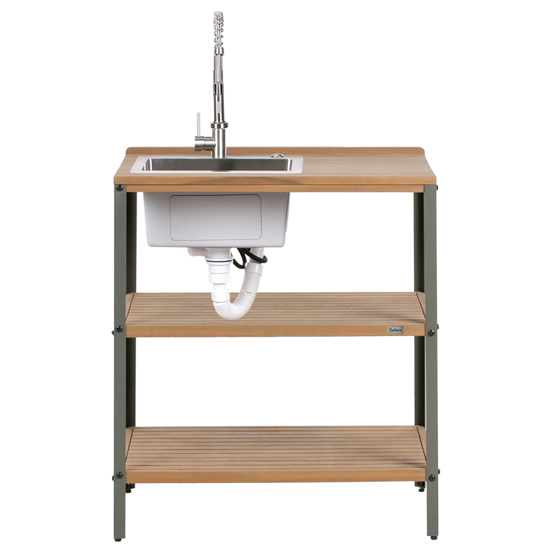 Kjøkkenøy med vask for utendørsbruk Ivrea akasietre - Brun/Grå/Sølv - Hage - Griller - Utekjøkken - Komplette utekjøkken