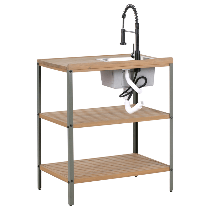 Kjøkkenøy med vask for utendørsbruk Ivrea akasietre - Brun/Grå/Svart - Hage - Griller - Utekjøkken - Komplette utekjøkken