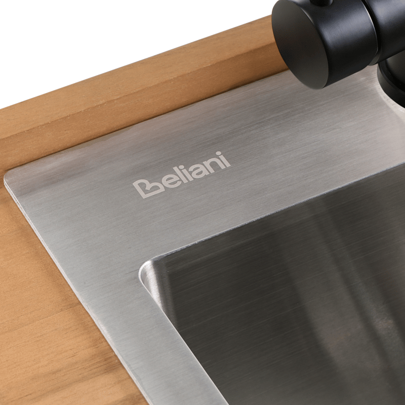 Kjøkkenøy med vask for utendørsbruk Ivrea akasietre - Brun/Grå/Svart - Hage - Griller - Utekjøkken - Komplette utekjøkken