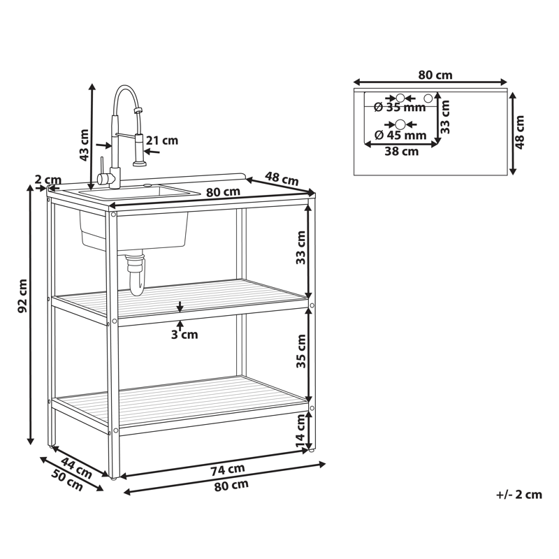 Kjøkkenøy med vask for utendørsbruk Ivrea akasietre - Brun/Grå/Svart - Hage - Griller - Utekjøkken - Komplette utekjøkken