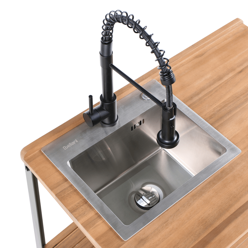 Kjøkkenøy med vask for utendørsbruk Ivrea akasietre - Brun/Grå/Svart - Hage - Griller - Utekjøkken - Komplette utekjøkken