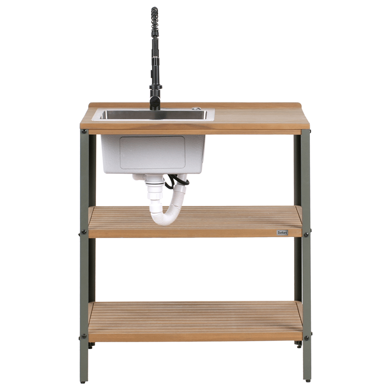 Kjøkkenøy med vask for utendørsbruk Ivrea akasietre - Brun/Grå/Svart - Hage - Griller - Utekjøkken - Komplette utekjøkken