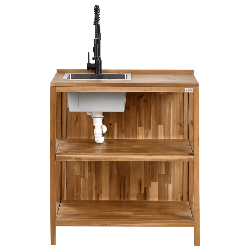 Kjøkkenøy med vask for utendørsbruk Venosa akasietre Brun/ - Brun/svart - Hage - Griller - Utekjøkken - Komplette utekjøkken