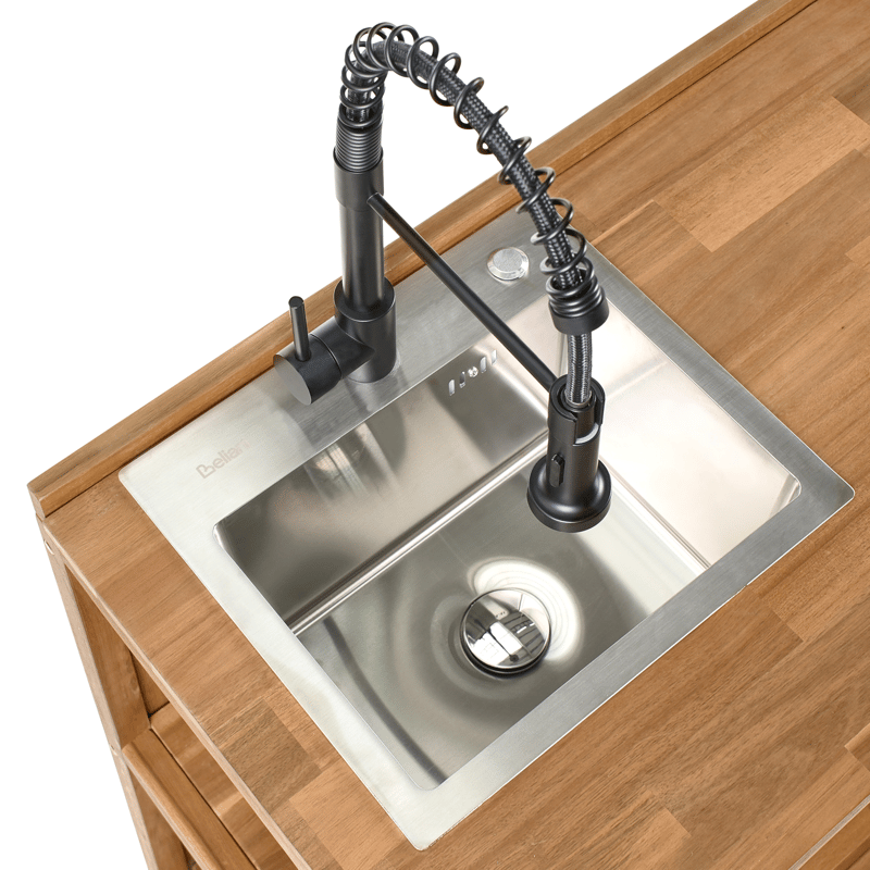 Kjøkkenøy med vask for utendørsbruk Venosa akasietre Brun/ - Brun/svart - Hage - Griller - Utekjøkken - Komplette utekjøkken