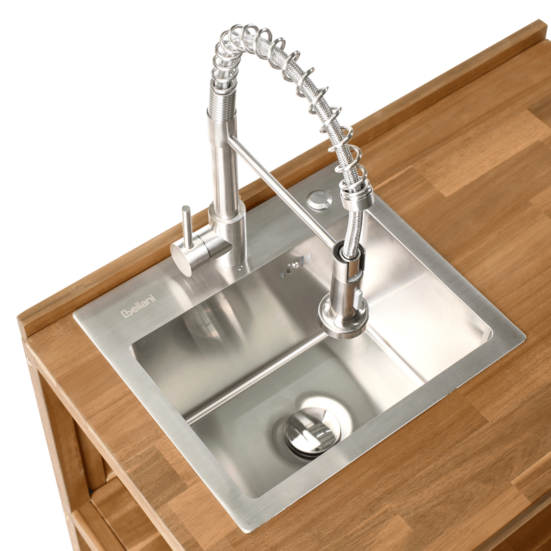 Kjøkkenøy med vask for utendørsbruk Venosa akasietre - Brun/sølv - Hage - Griller - Utekjøkken - Komplette utekjøkken