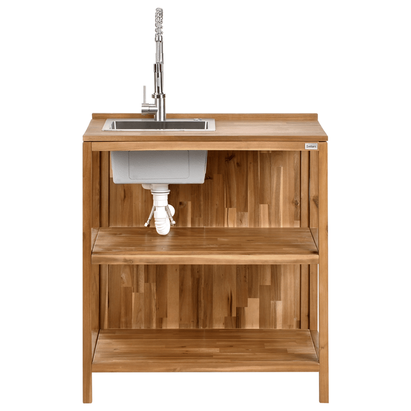 Kjøkkenøy med vask for utendørsbruk Venosa akasietre - Brun/sølv - Hage - Griller - Utekjøkken - Komplette utekjøkken